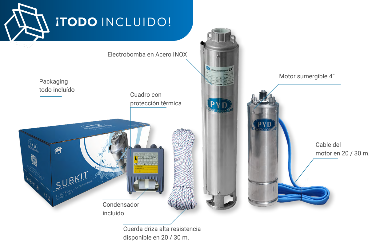 PYD SUBKIT-10 - Kit bomba de pozo – kit completo con accesorios de instalación