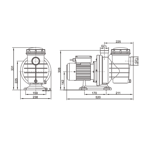 PYD POOL-75M Bomba de piscina 0,75CV / 550W 22.000 l/h – Vista 3