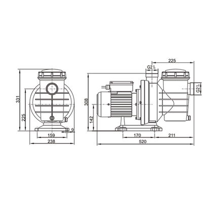 PYD POOL-75M Bomba de piscina 0,75CV / 550W 22.000 l/h – Vista 3